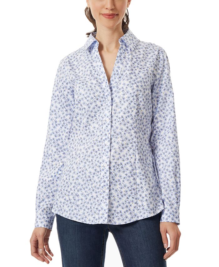 Jones New York Women's Floral-Print Button-Front Cotton Top - Macy's