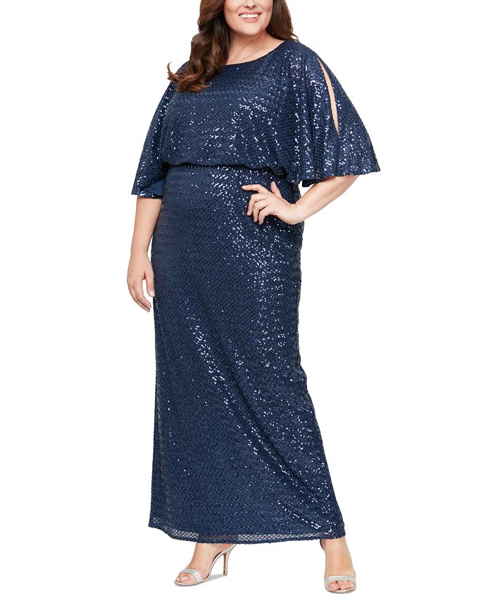Alex Evenings Plus Size Sequin Blouson Slit-Sleeve Dress - Macy's