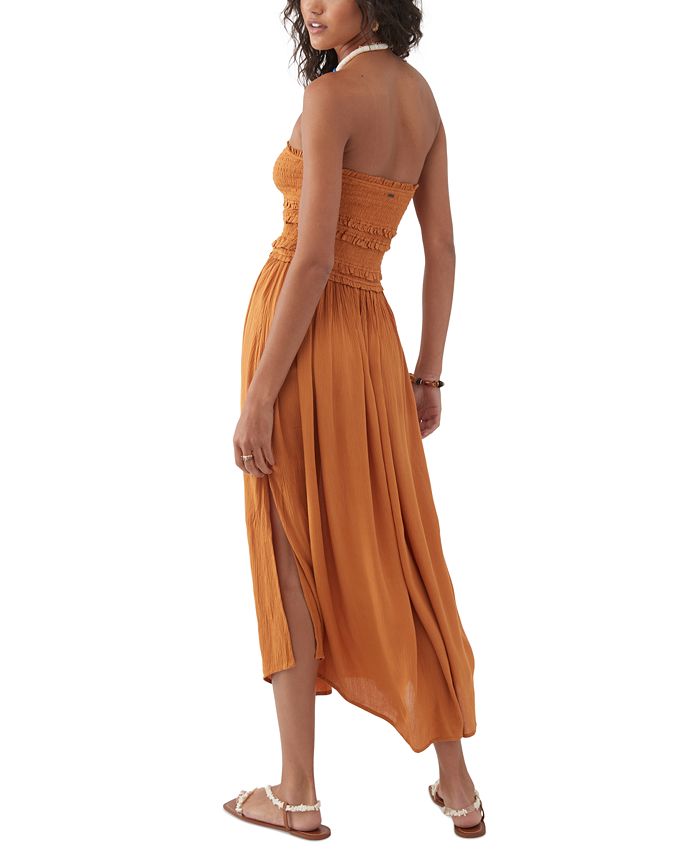 O'Neill Juniors' Devyn Strapless Smocked-Bodice Side-Slit Midi Dress ...