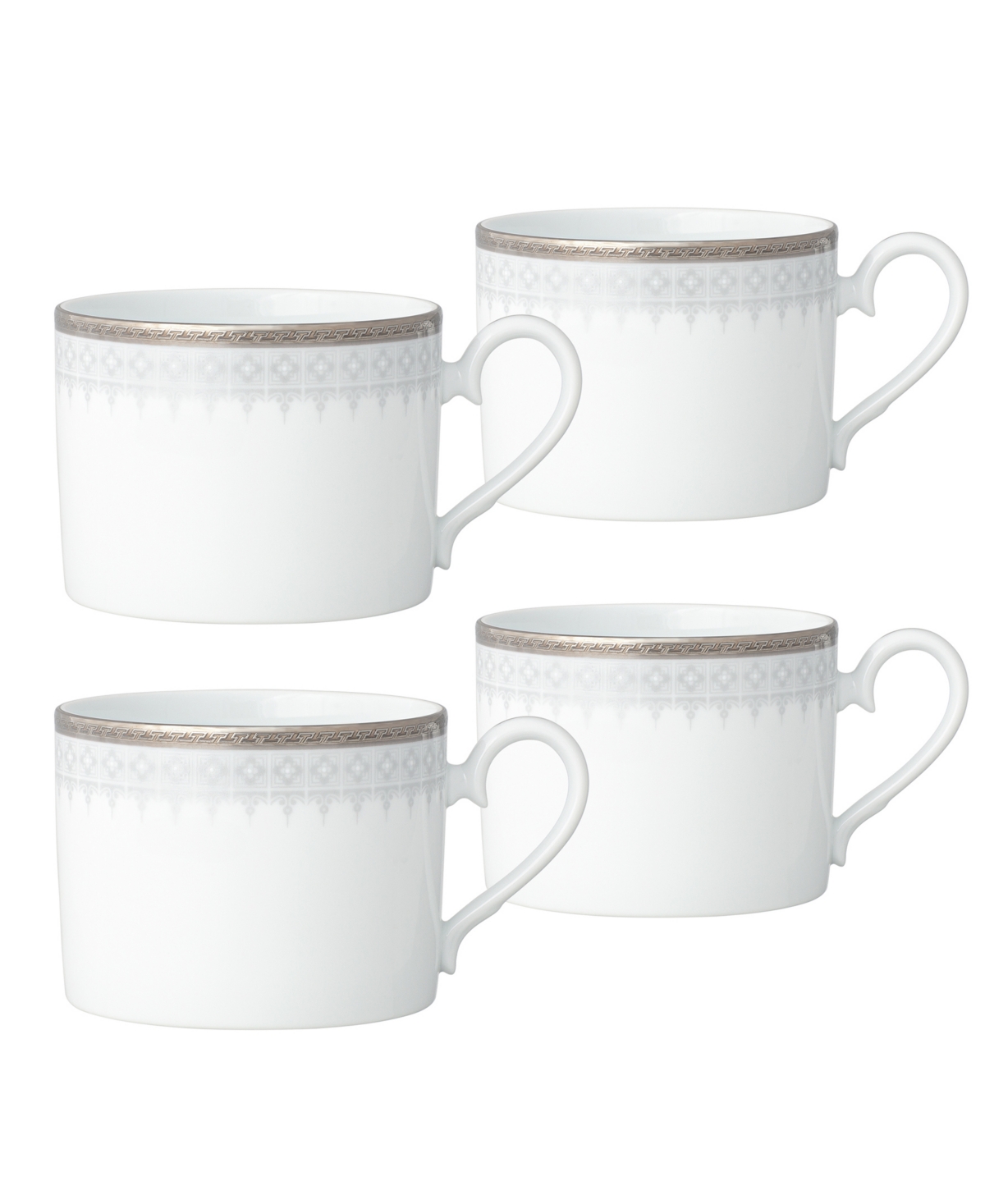 Noritake Silver Colonnade 4 Piece Cup Set, Service For 4 In White