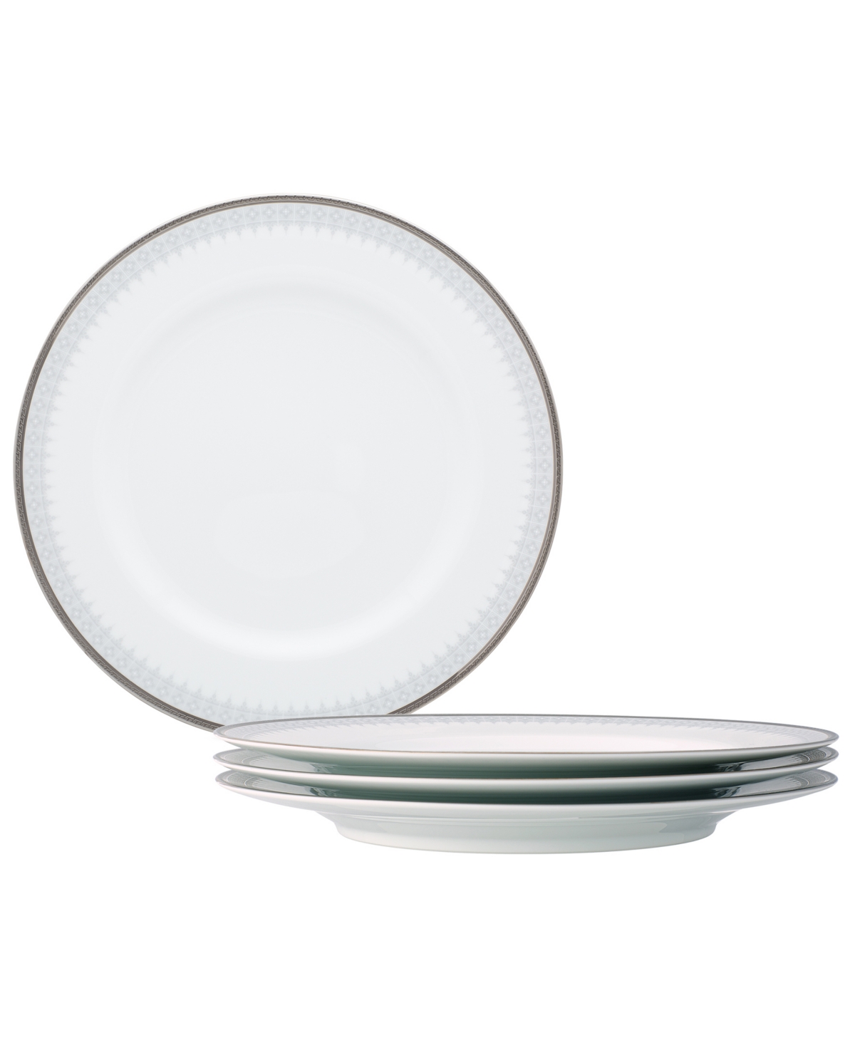 Noritake Silver Colonnade 4 Piece Dinner Plate Set, Service For 4 In White