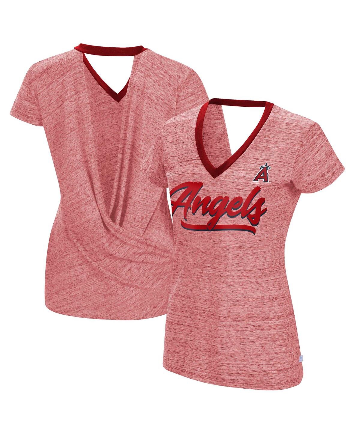 Women's Touch Red Los Angeles Angels Halftime Back Wrap Top V-Neck T-shirt - Red
