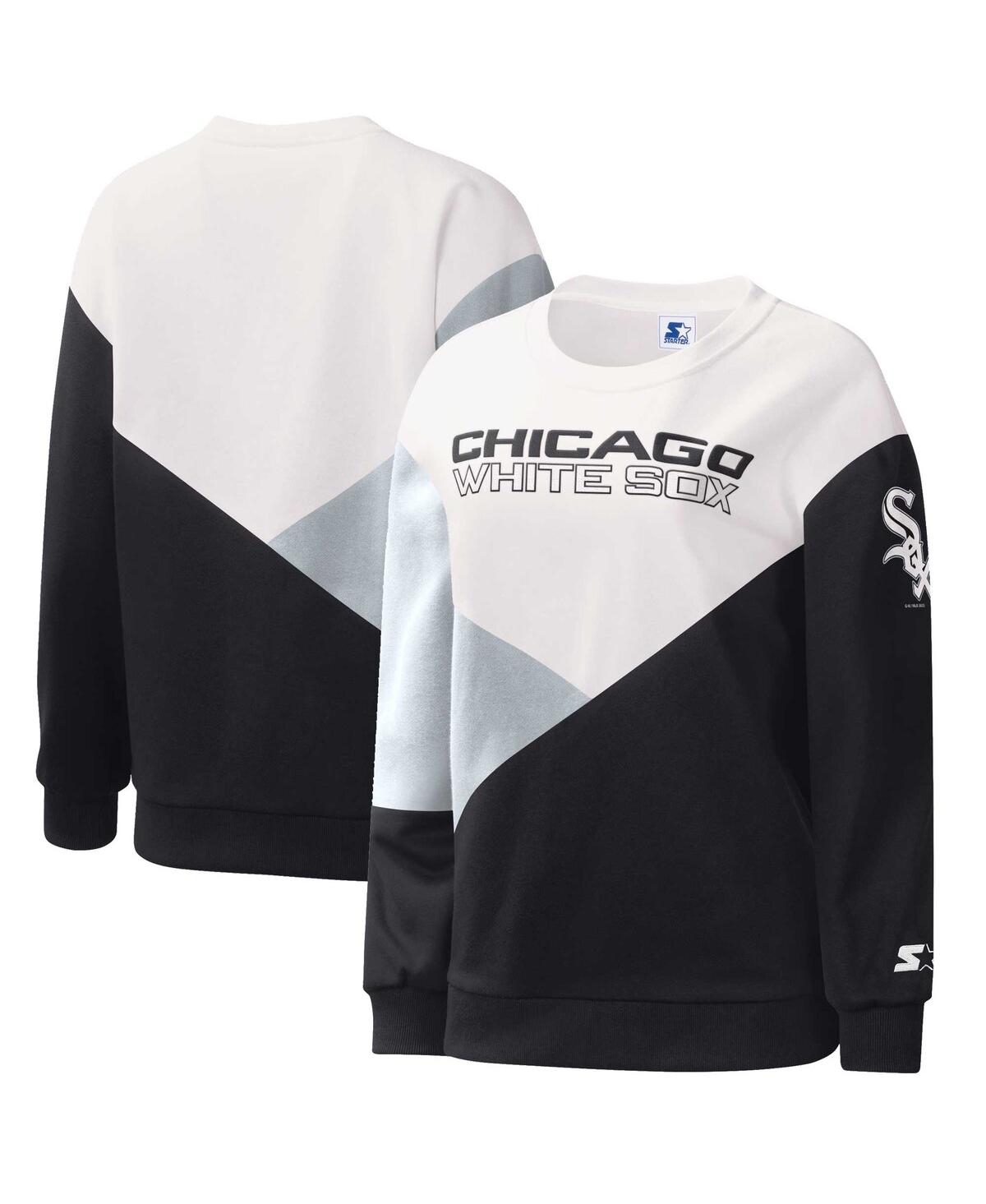Shop Starter Women's  White, Black Chicago White Sox Shutout Pullover Sweatshirt In White,black