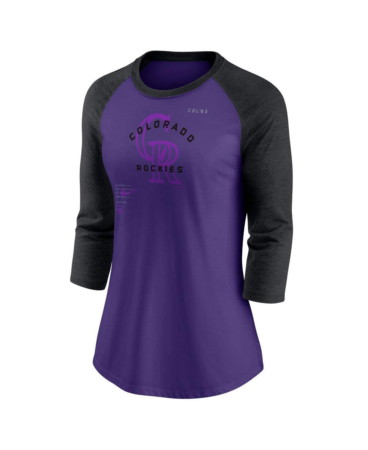 Shop Nike Women's  Purple, Black Colorado Rockies Next Up Tri-blend Raglan 3/4-sleeve T-shirt In Purple,black