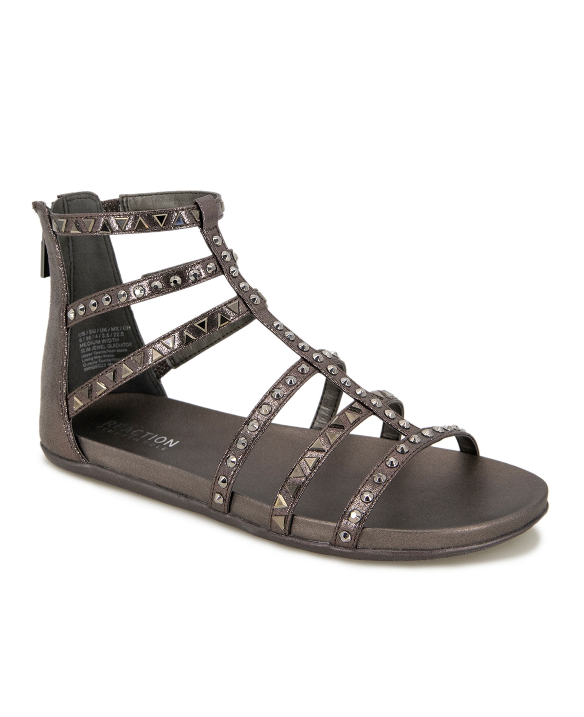 Kenneth Cole Reaction Women's Slim Jewel Gladiator Flat Sandals In Pewter