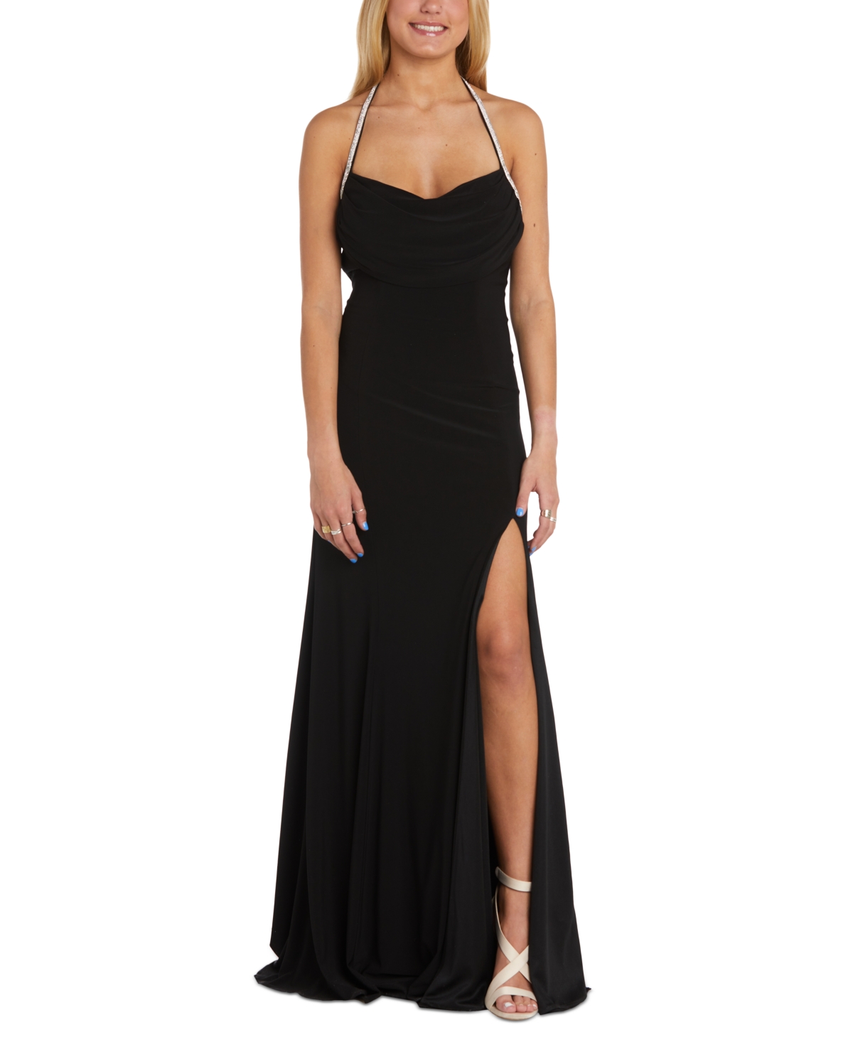 Morgan & Company Juniors' Embellished-strap Jersey Gown In Black