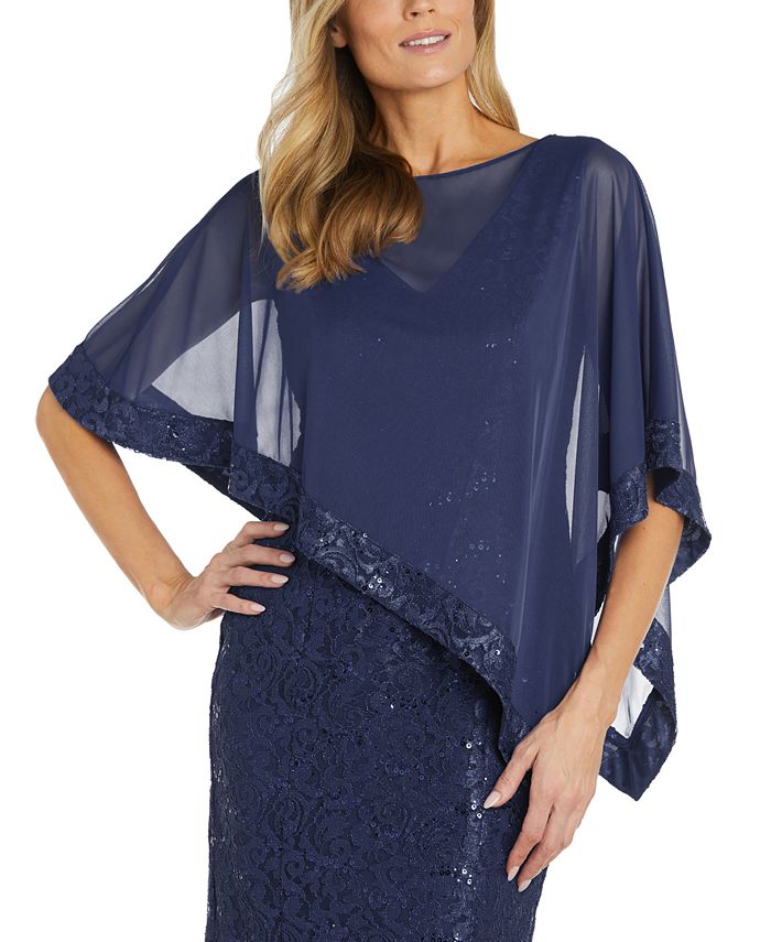R And M Richards Women S Sequinned Lace Sheer Poncho Dress Macy S