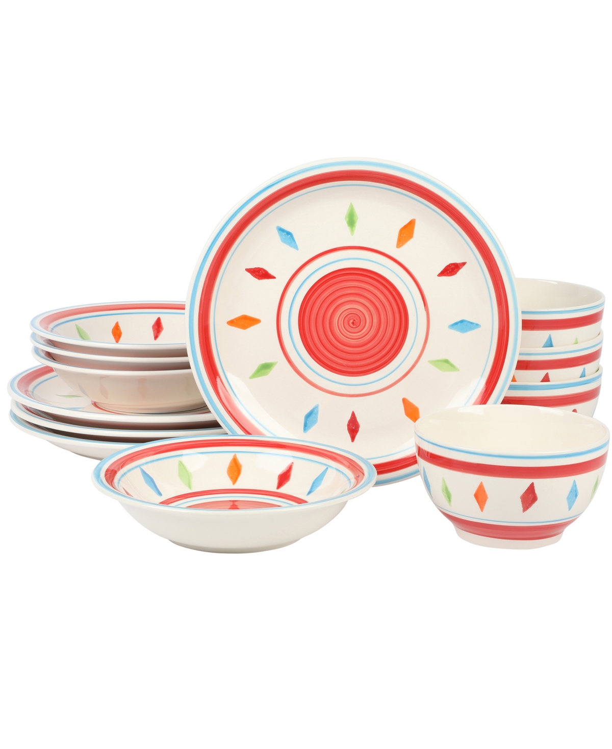 Home Heidy 12 Piece Hand Painted Dinnerware Sets, Service for 4 - Green