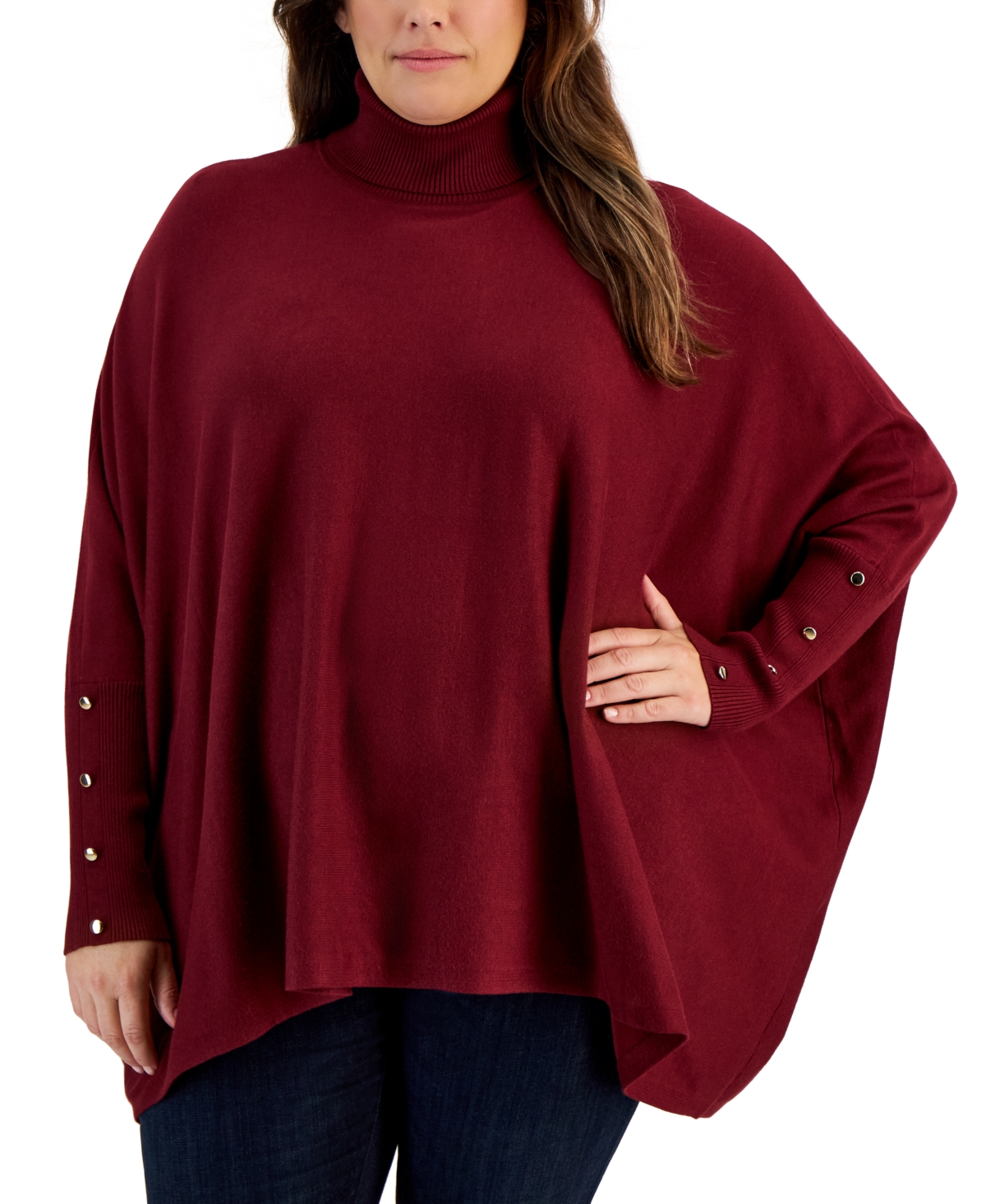 Plus Size Solid Turtleneck Poncho Sweater, Created for Macy's - Neo Natural