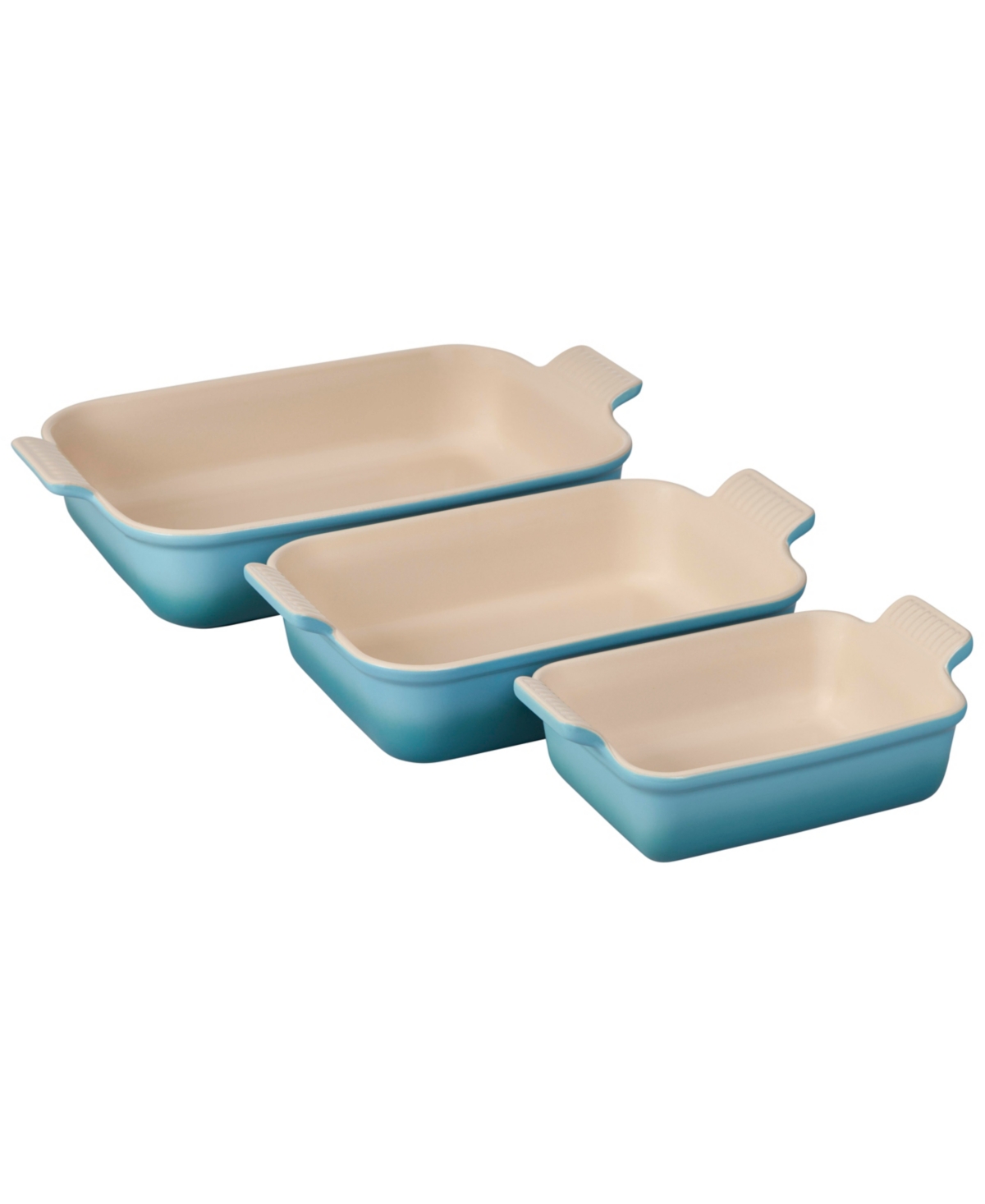 Le Creuset The Heritage Set Of 3 Rectangular Baking Dishes In Caribbean