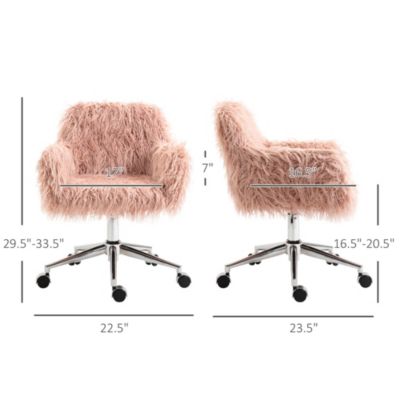 Faux Fur Home Office Chair, Vanity Chair w/ Adjustable Height,