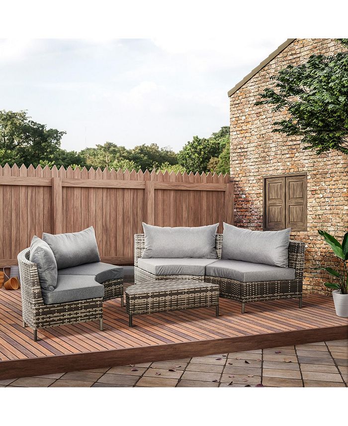 Outsunny 5PC Outdoor Patio Furniture Set Garden Sectional Rattan Wicker