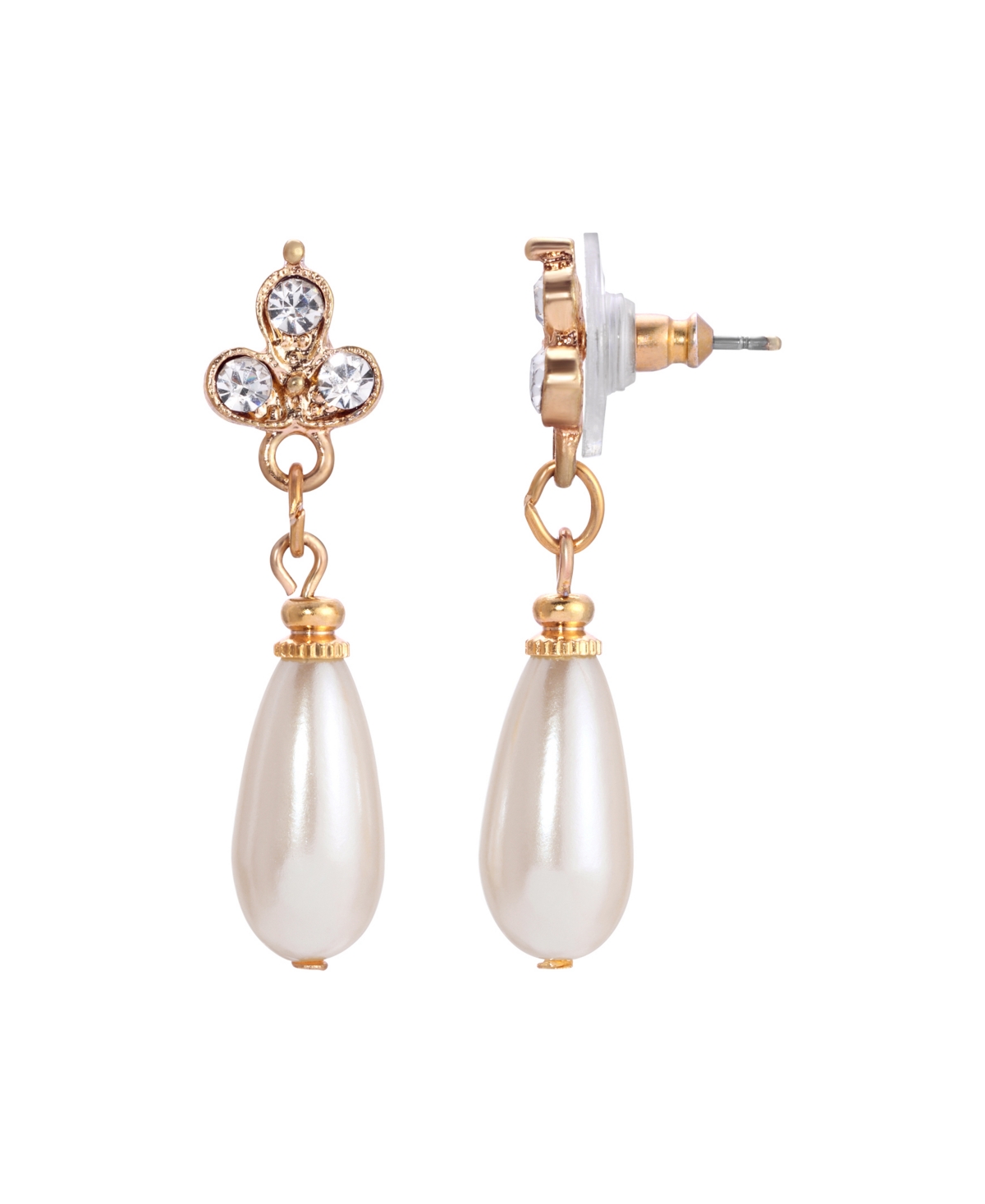 2028 Imitation Pearl Crystal Drop Earrings In White