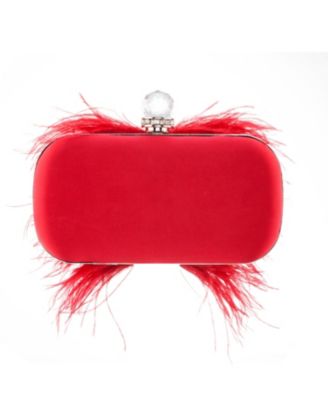 Women's Feather Embellished Minaudiere Clutch