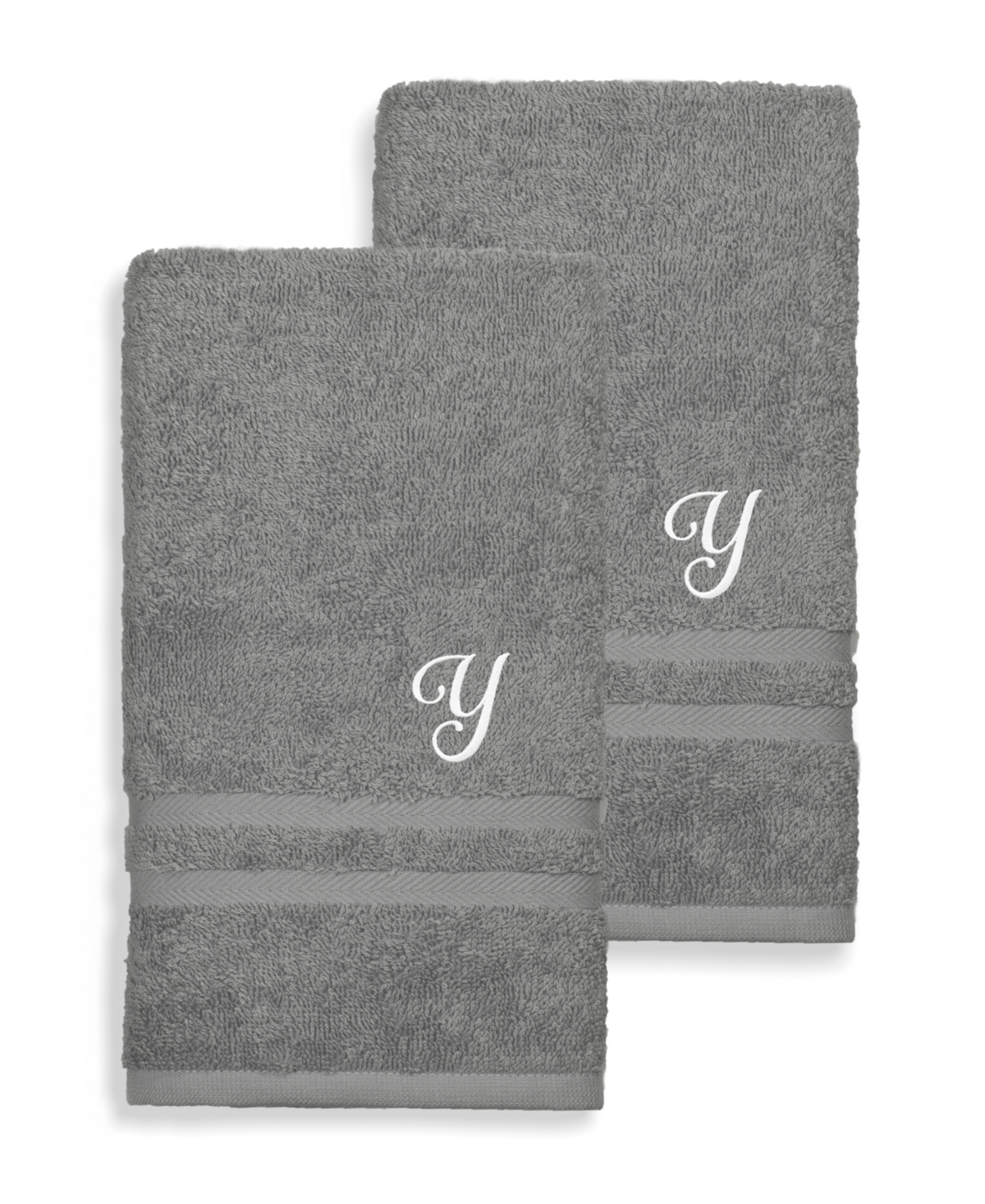 Linum Home Textiles Turkish Cotton Personalized 2 Piece Denzi Hand Towel Set, 30" X 16" In Gray