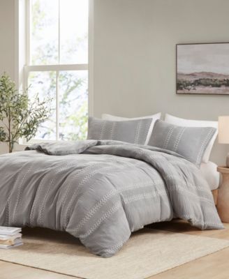 Urban Habitat Darby Lightweight 3 Piece Soft Cotton Gauze Waffle Weave Duvet Cover Set Collection Bedding In Gray