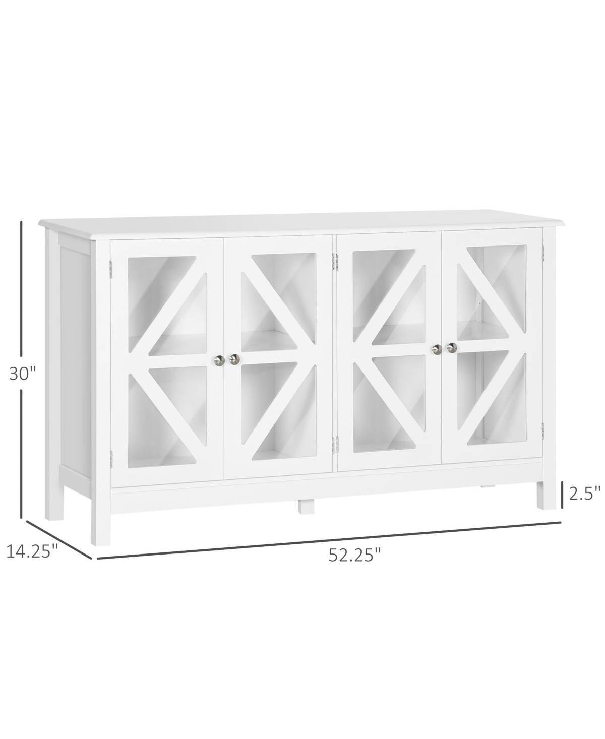 Homcom Kitchen Sideboard, Tempered Glass Door Buffet Cabinet with Adjustable Storage Shelf for Living Room, Kitchen, Study,- White