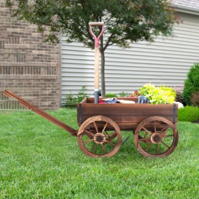 Wood Wagon Flower Planter Pot Stand With Wheels