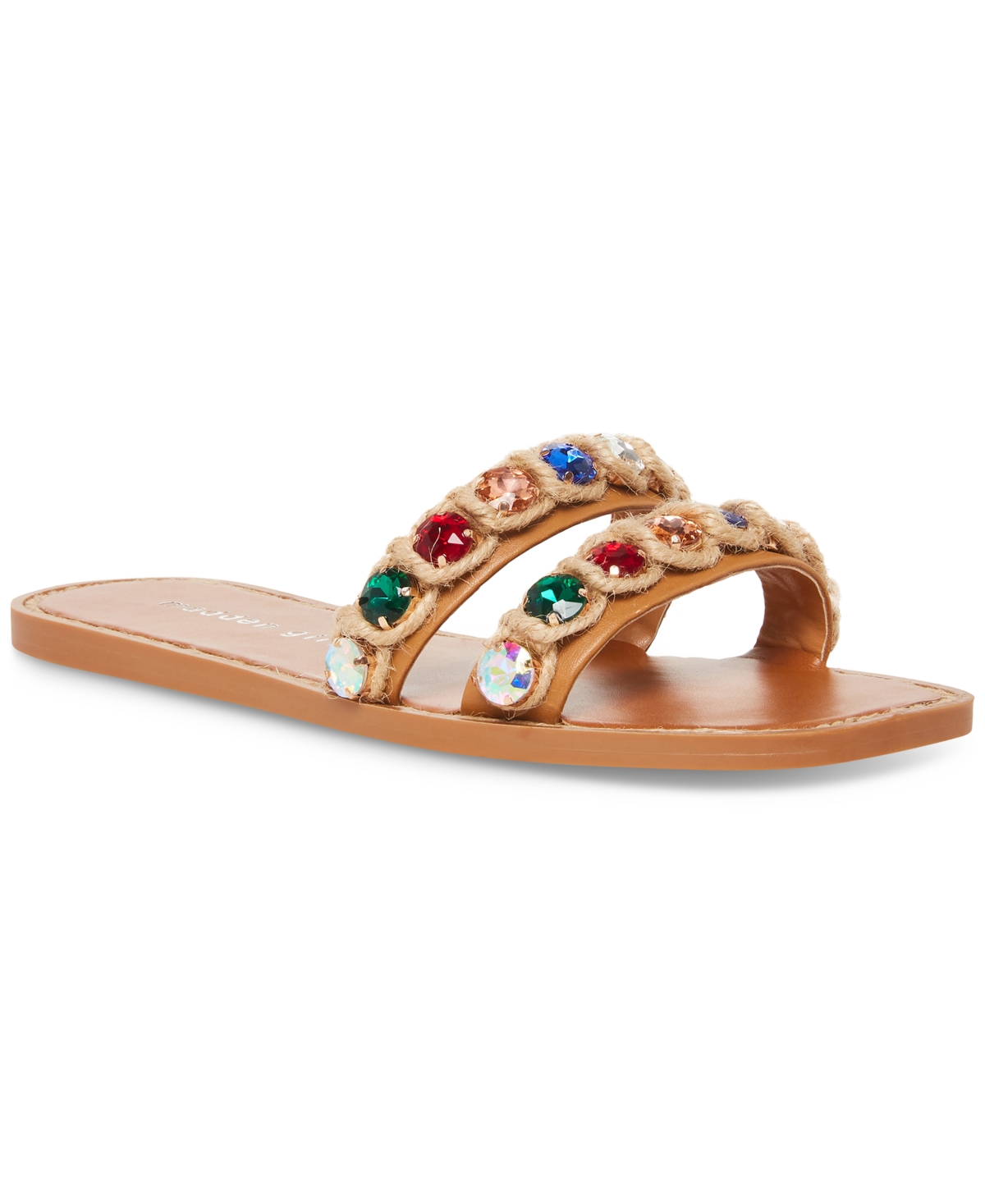 Madden Girl Acclaim Raffia Embellished Slide Sandals In Tan Multi
