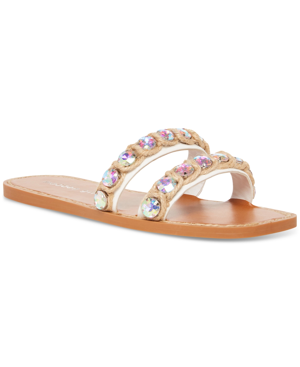 Madden Girl Acclaim Raffia Embellished Slide Sandals In White Multi
