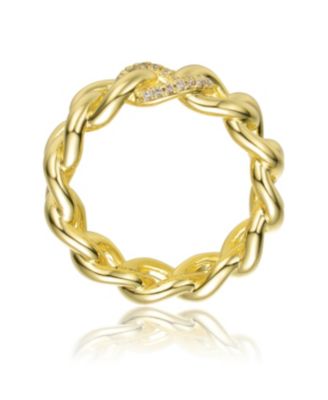 RA 14K Gold Plated Round Cubic Zirconia Linked Chain Band Ring