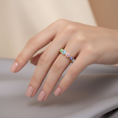 Kids/Teens 14k Gold Plated Colorful Enamel Evil Eye Stacking Ring