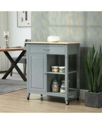 Wooden Kitchen Serving Storage Cart Serving Cabinet with Shelves