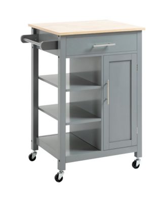 Compact Kitchen Storage Cabinet Utility Cart on Wheels with Open Shelf and Storage Drawer for Dining Room, Kitchen, Grey