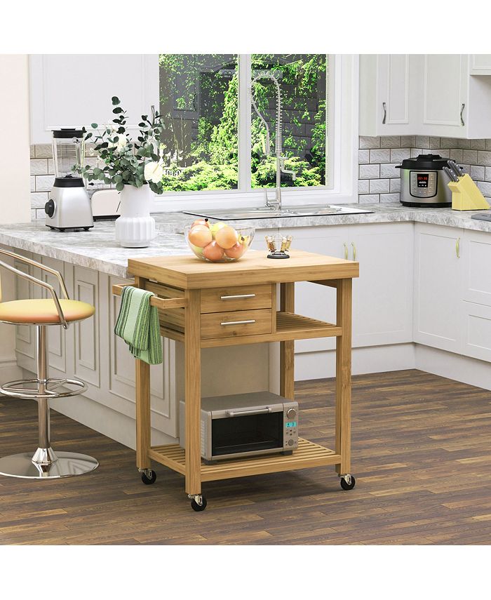 Bamboo Rolling Kitchen Island Trolley Utility Cart with Rolling Wheels Macy's
