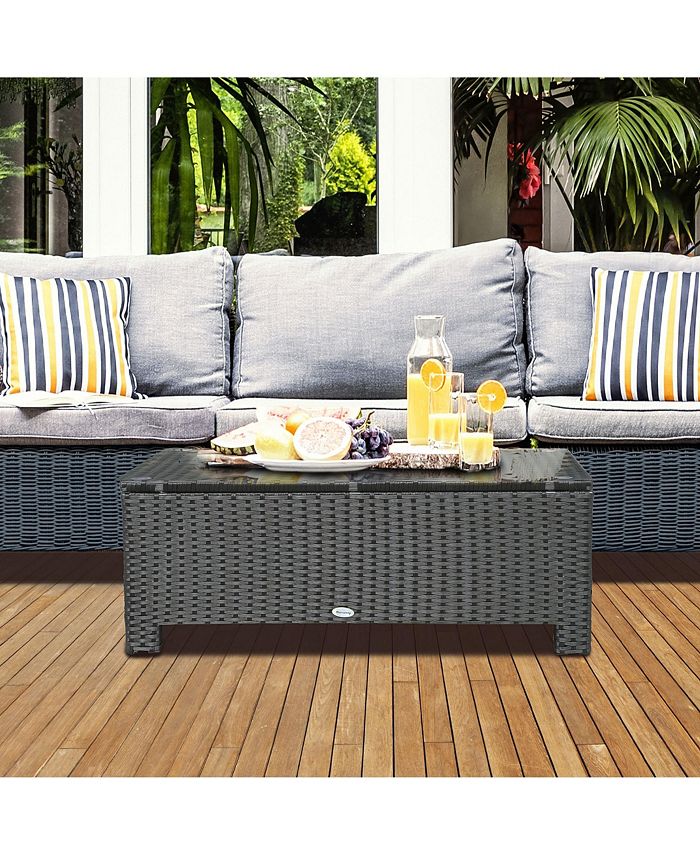 Outsunny Patio Coffee Table, Large Side Table, HandWoven PE Rattan