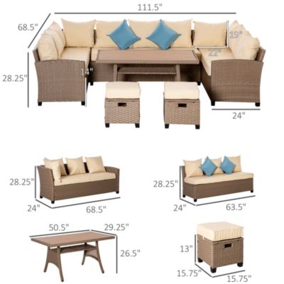Patio Furniture Sectional Sofa w/ Ottomans & Table,