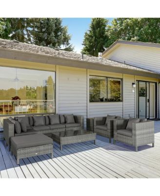 9 Piece Patio Furniture Set, PE Rat Sofa & Table,