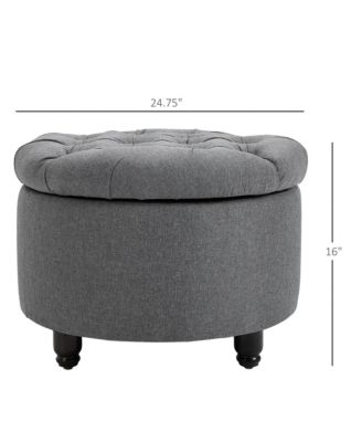 Upholste Round Linen Storage Stool Footrest of Button Tufted