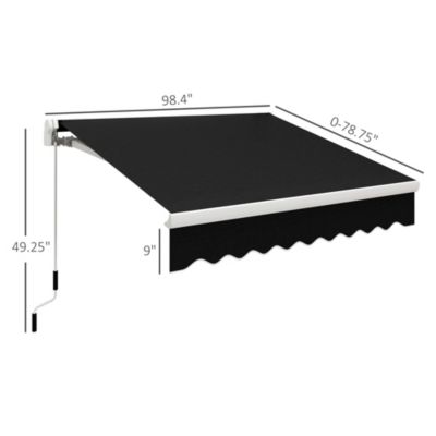 8' x 6.6' Patio Retractable Awning, Manual Sun Shade,