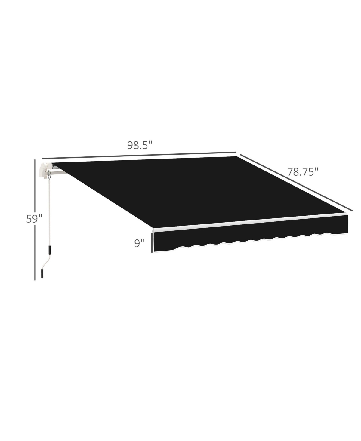 8' x 7' Patio Retractable Awning, Manual Exterior Sun Shade Deck Window Cover, Black - Black