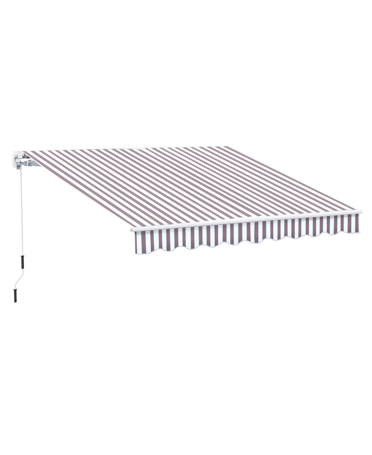 10' x 8' Manual Retractable Awning Sun Shade Shelter for Patio Deck Yard with Uv Protection and Easy Crank Opening, Brown Stripe - White/coff
