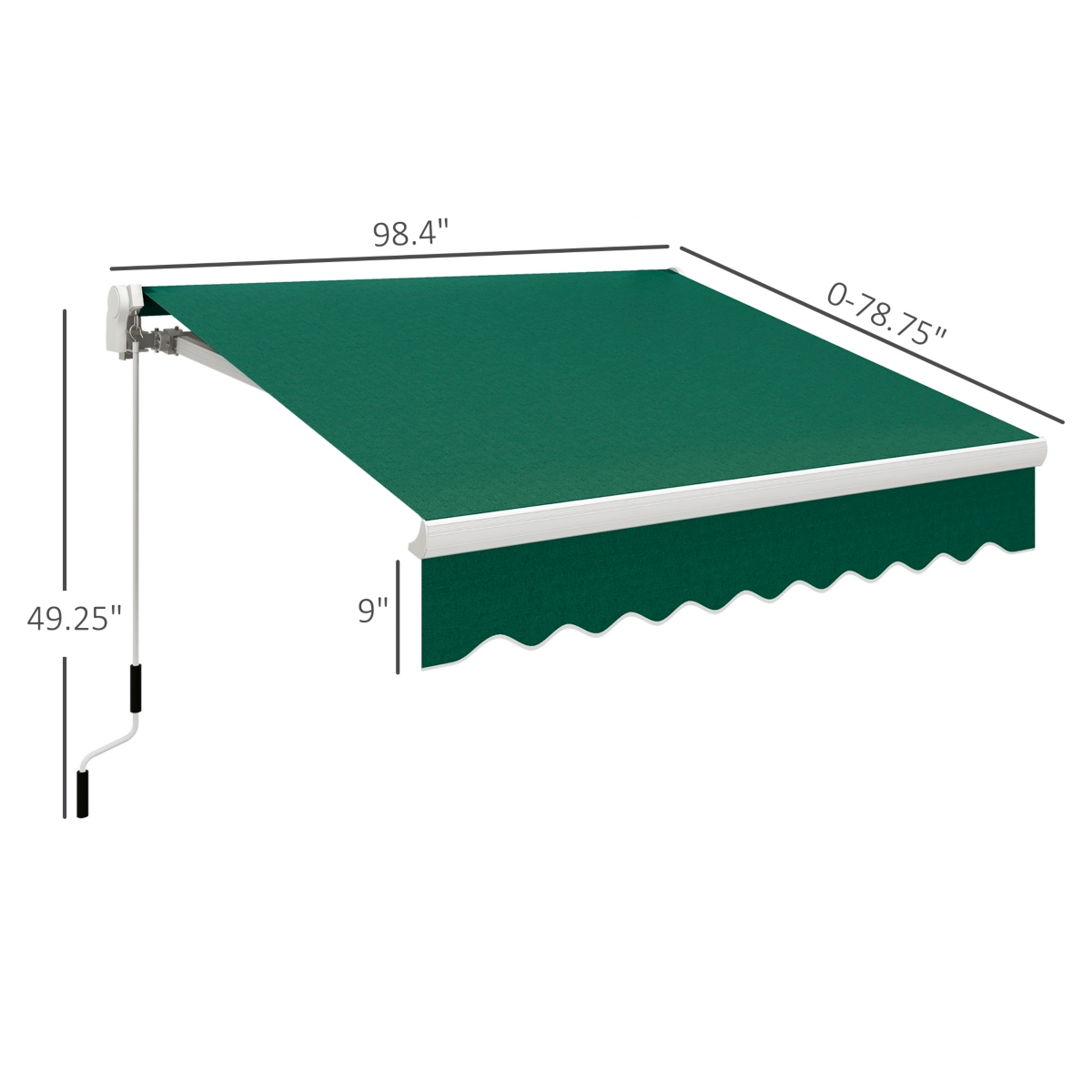 Outsunny Patio Retractable Awning, Manual Exterior Sun Shade Deck Window Cover,- Green