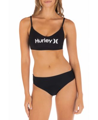 Hurley Juniors Solid One And Only Adjustable Strap Bralette Bikini Top Matching Bottoms Women's Swimsuit