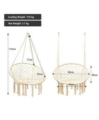 Hanging Hammock Chair Macrame Swing Handwoven Cotton Backrest Garden