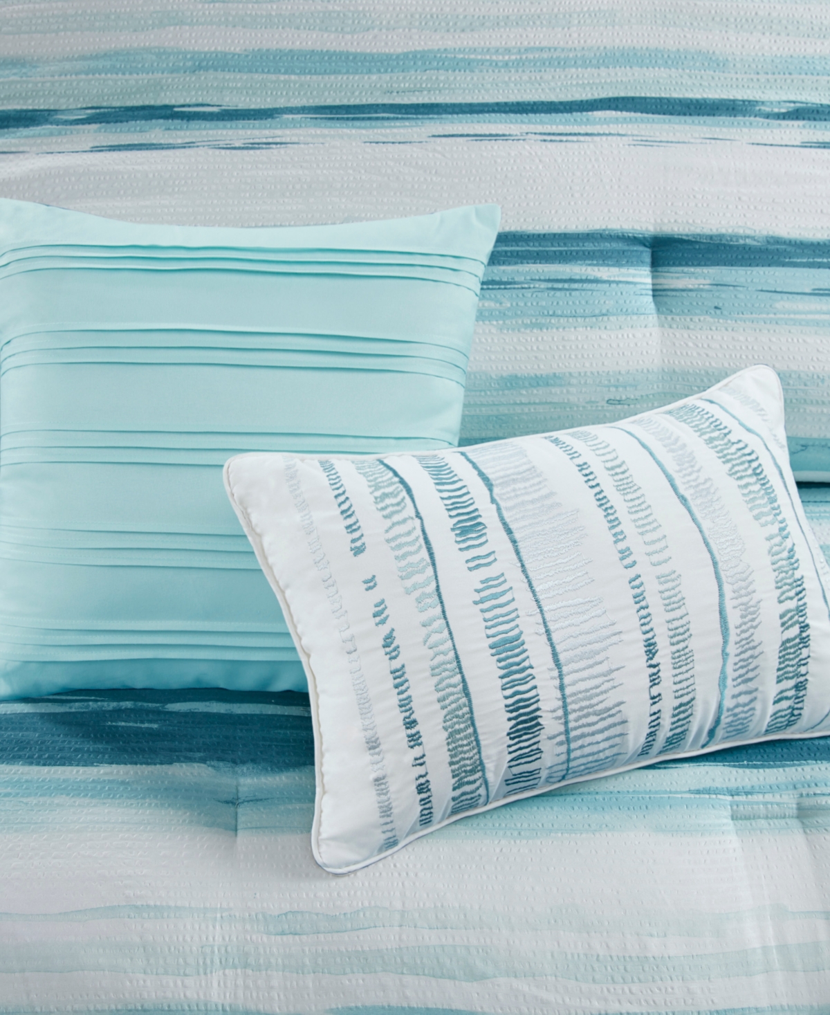 Madison Park Marina Printed Seersucker 8-pc. Comforter And Coverlet Set, Full/queen In Aqua