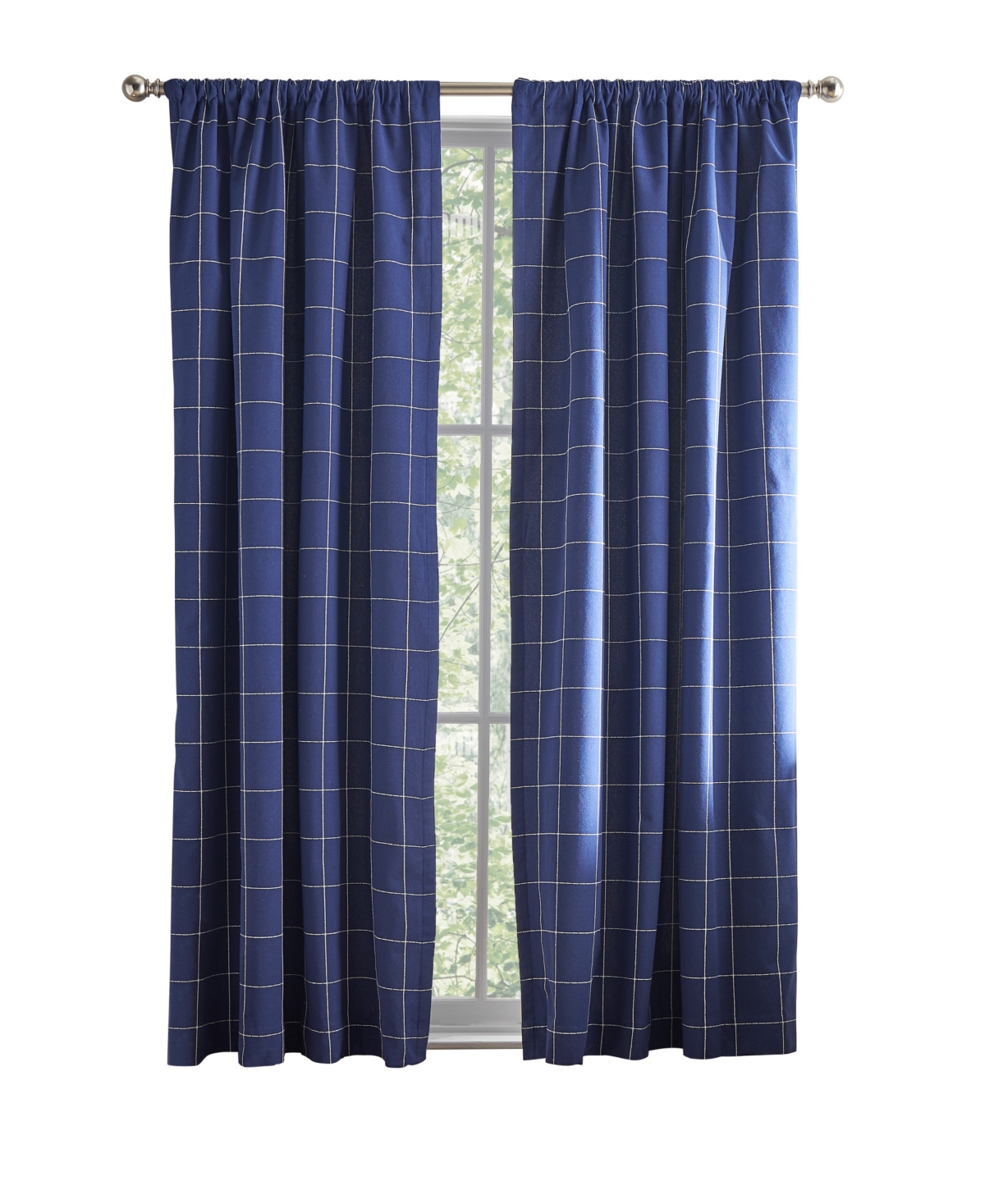 Tommy Hilfiger Big Check Pole Top Blackout 2-piece Curtain Panel, 50" X 84" In Deep Blue