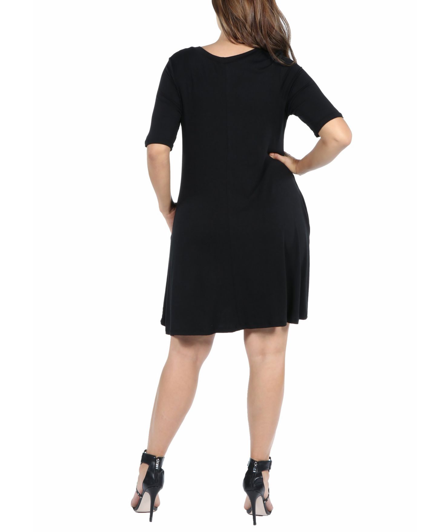 Женское платье 24seven Comfort Apparel Plus Size Knee Length Pocket T-shirt, цвет: Чёрный — фото 2