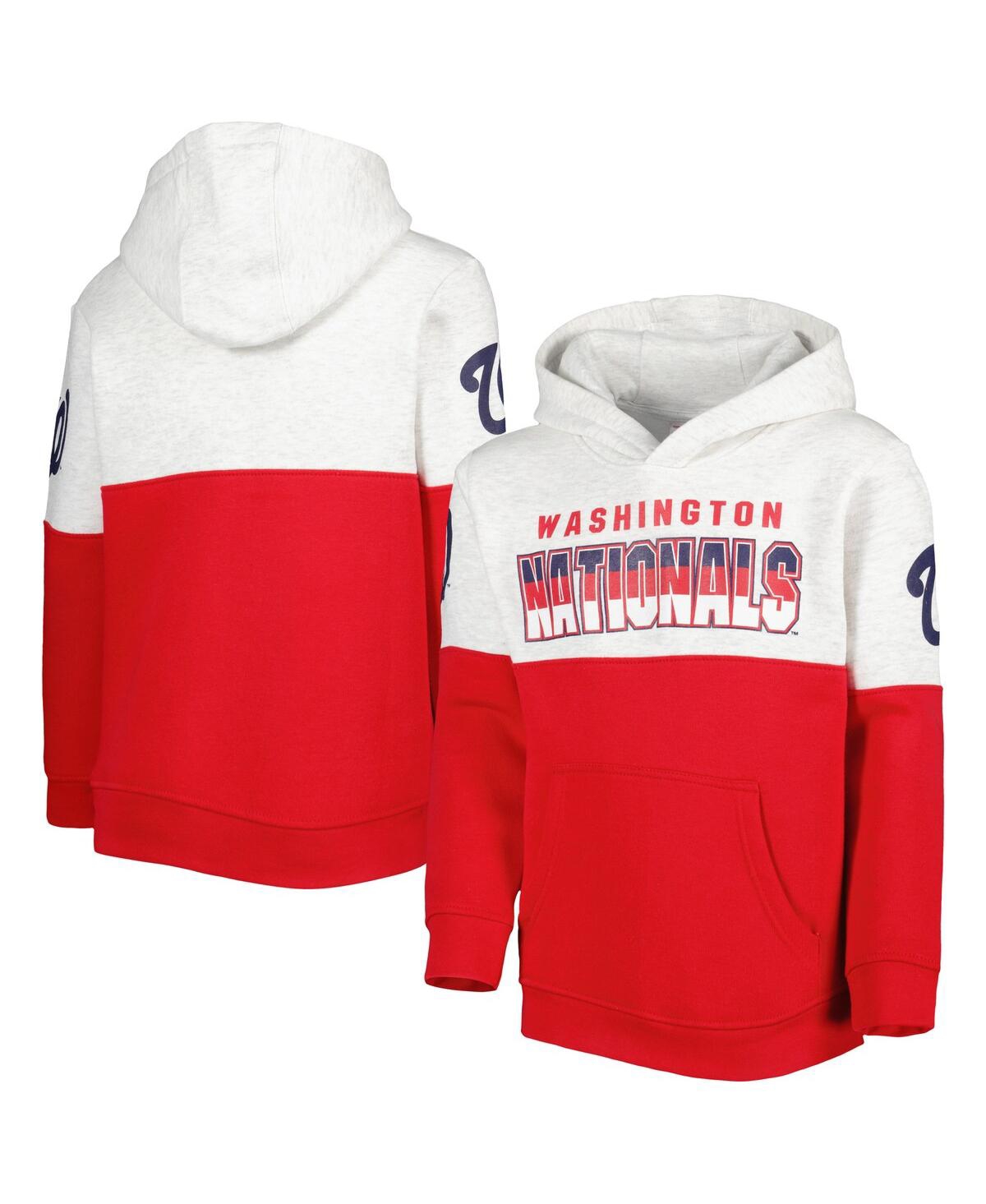 Outerstuff Kids' Big Boys And Girls Heather Gray, Red Washington Nationals Playmaker Pullover Hoodie In Heather Gray,red