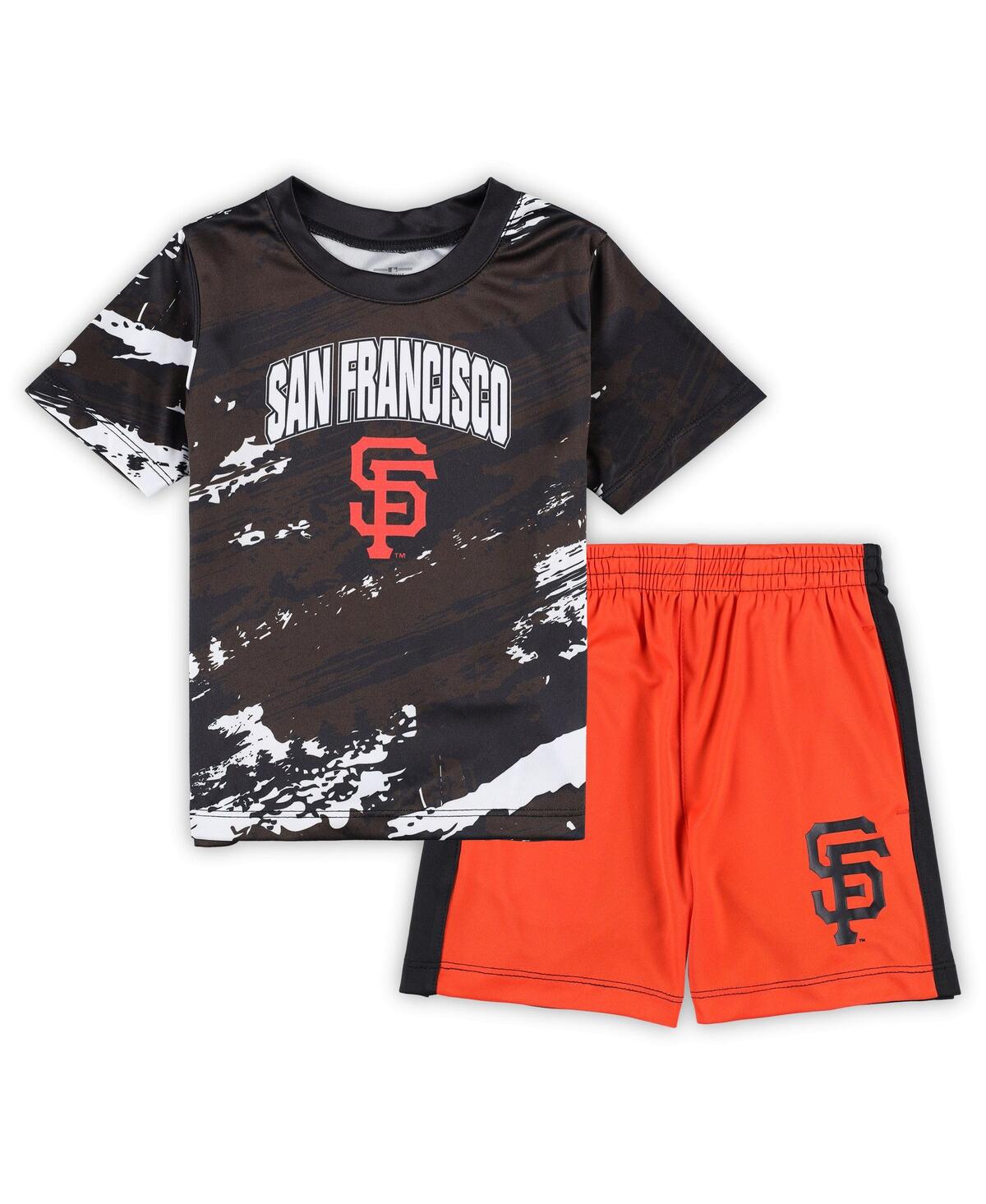 Shop Outerstuff Toddler Boys And Girls Brown, Orange San Francisco Giants Stealing Homebase 2.0 T-shirt And Shorts S In Brown,orange
