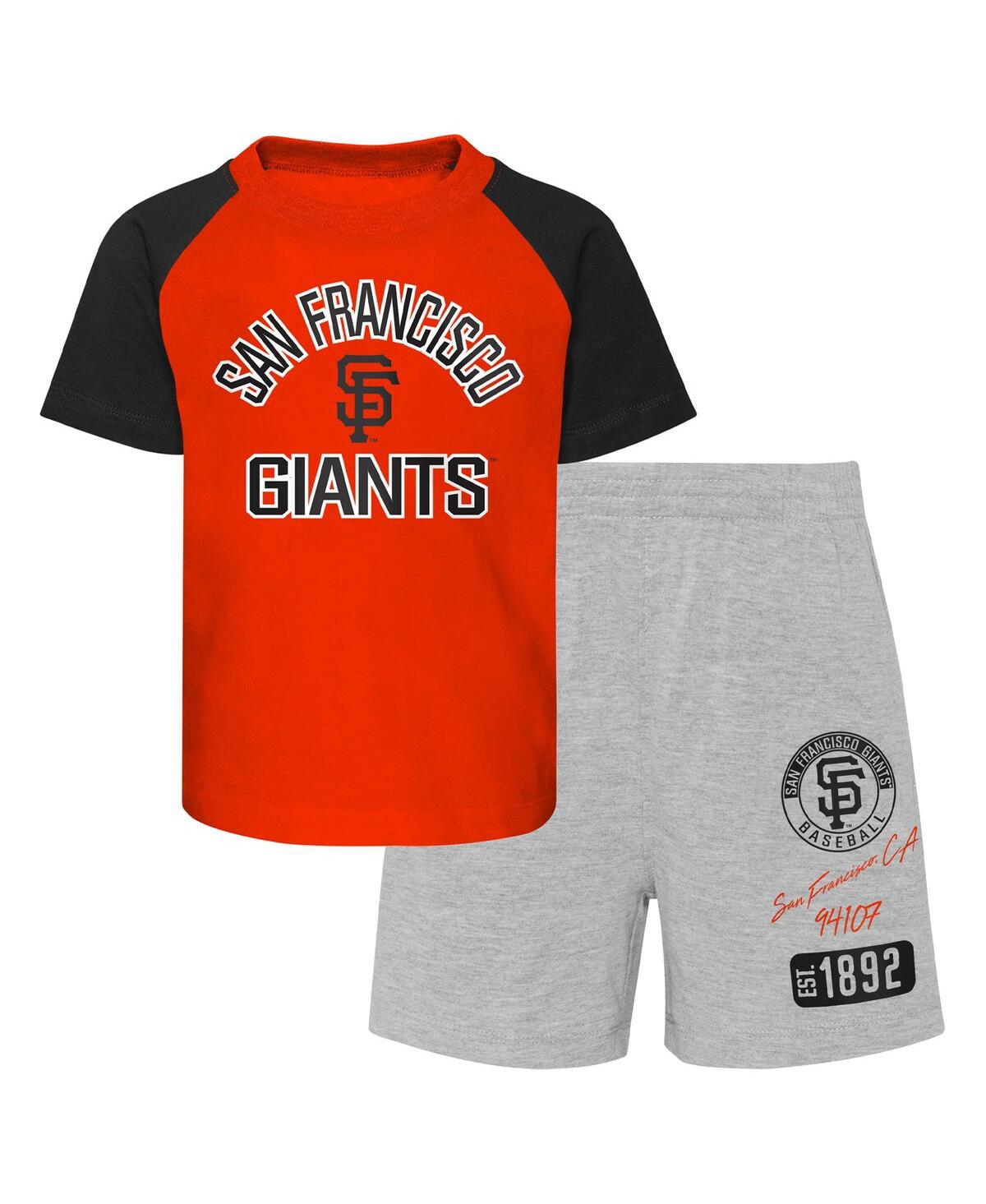 Outerstuff Babies' Infant Boys And Girls Orange And Heather Gray San Francisco Giants Ground Out Baller Raglan T-shirt  In Orange,heather Gray