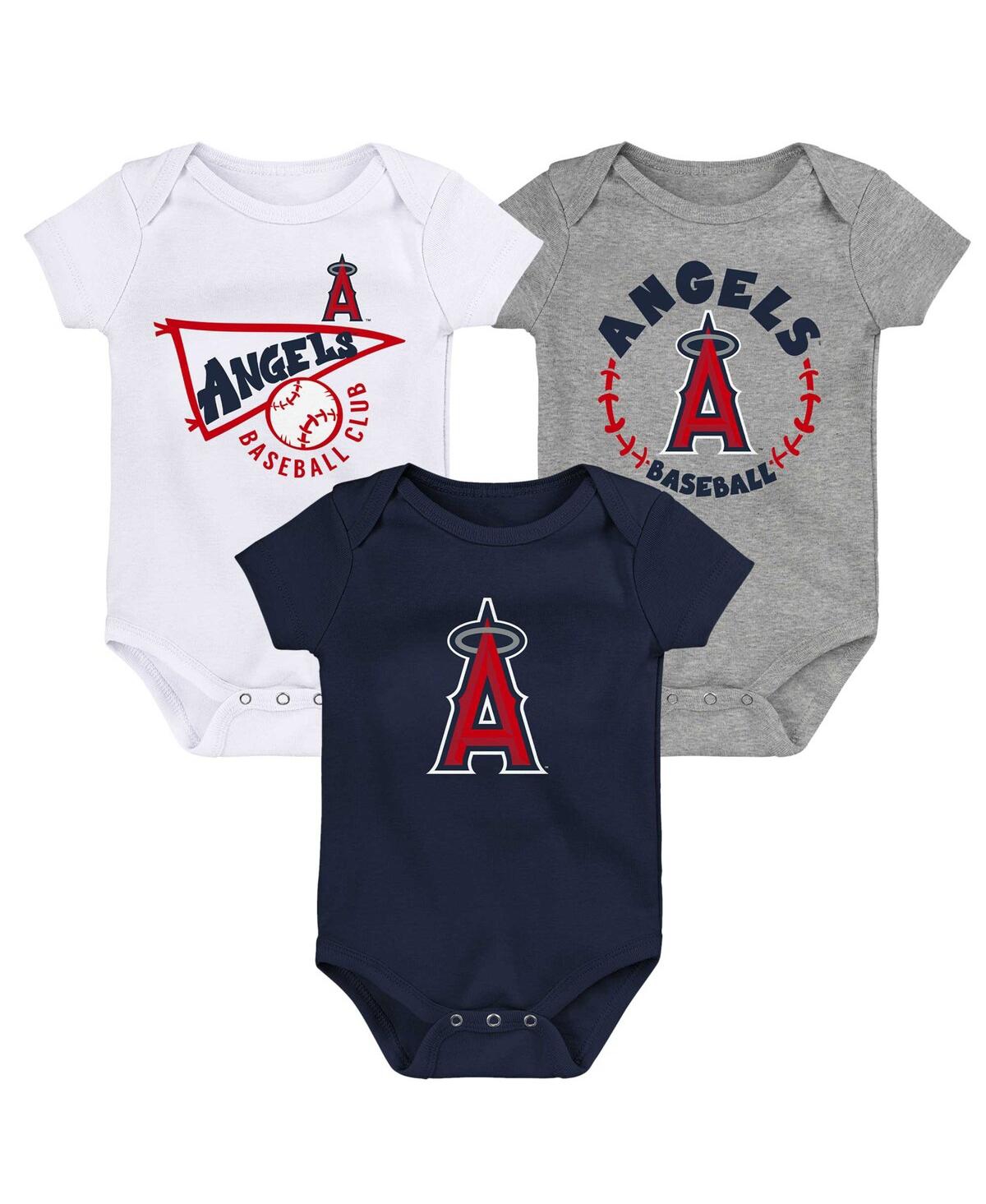 Outerstuff Infant Boys And Girls Navy And White And Heather Gray Los Angeles Angels Biggest Little Fan 3-pack B In Navy,white