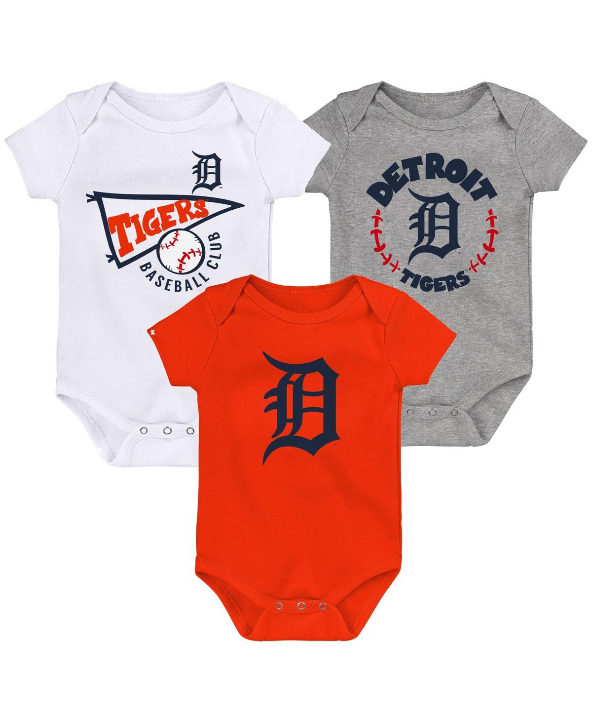 Outerstuff Infant Boys And Girls Orange And White And Heather Gray Detroit Tigers Biggest Little Fan 3-pack Bod In Orange,white,heather Gray