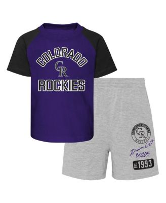 Infant Boys and Girls Purple and Heather Gray Colorado Rockies Ground Out Baller Raglan T-shirt and Shorts Set