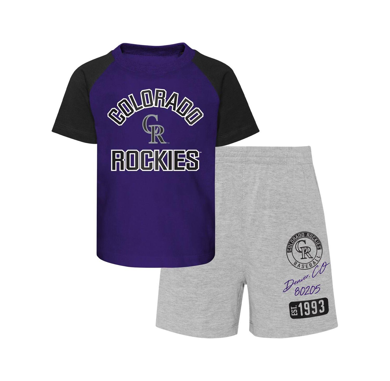 Infant Boys and Girls Purple and Heather Gray Colorado Rockies Ground Out Baller Raglan T-shirt and Shorts Set