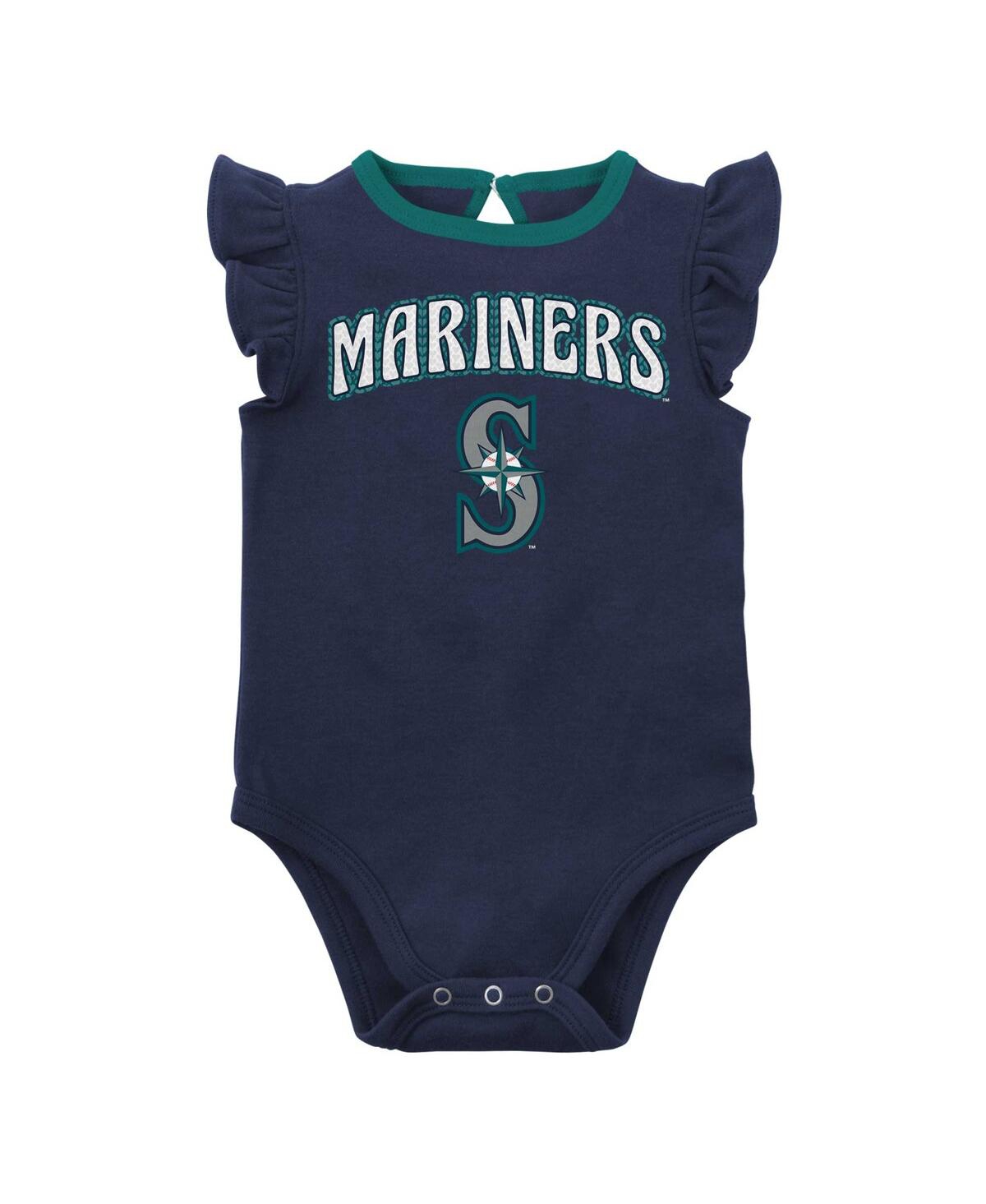 Outerstuff Newborn And Infant Boys And Girls Navy, Heather Gray Seattle Mariners Little Fan Two-pack Bodysuit S In Navy,heather Gray